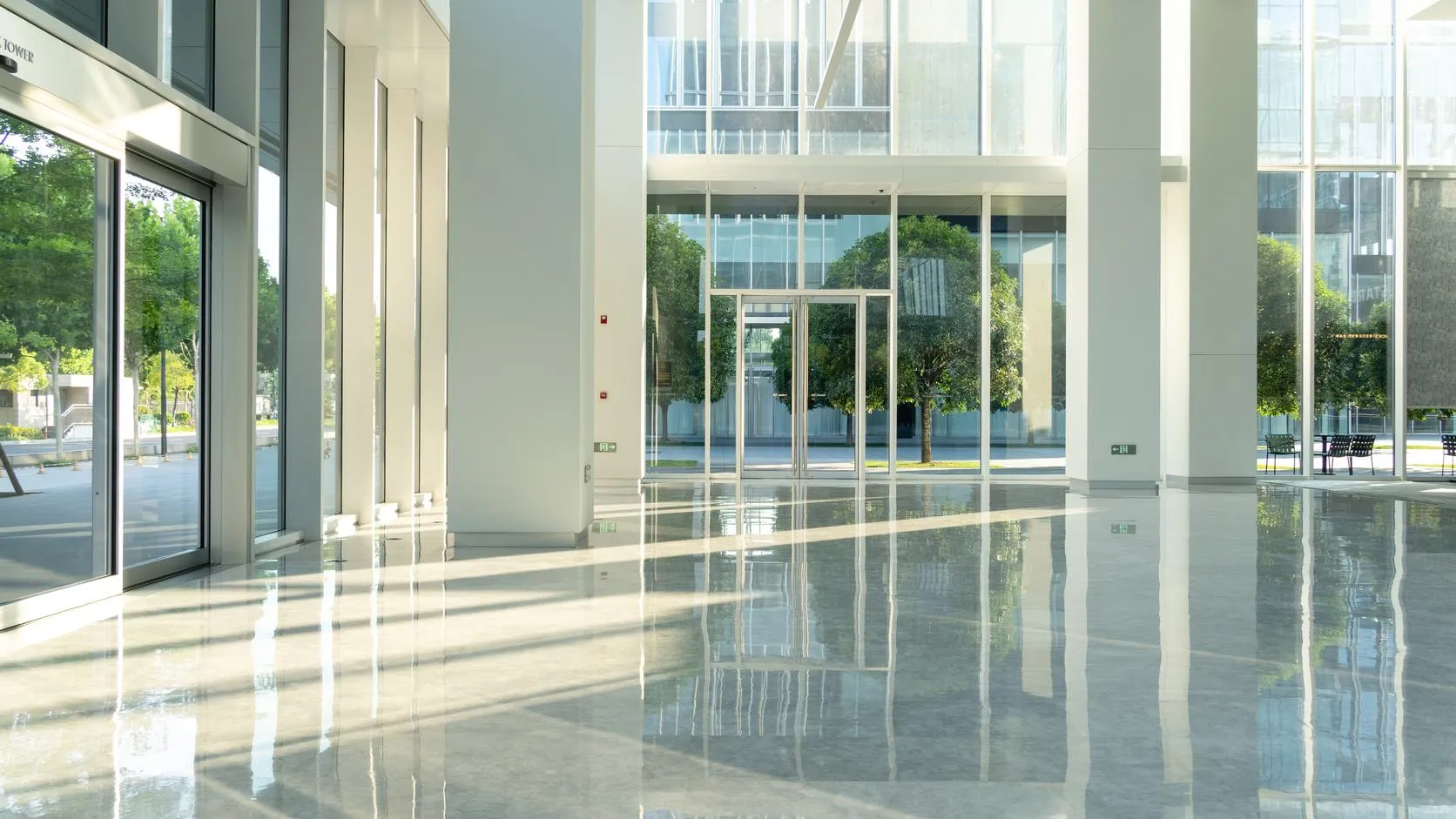 Clean, well-lit commercial office interior in Arlington, Virginia with polished floors and tidy workstations.